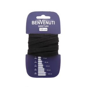 Șiret plat necerat Benvenuti negru din bumbac 97si120pnbn