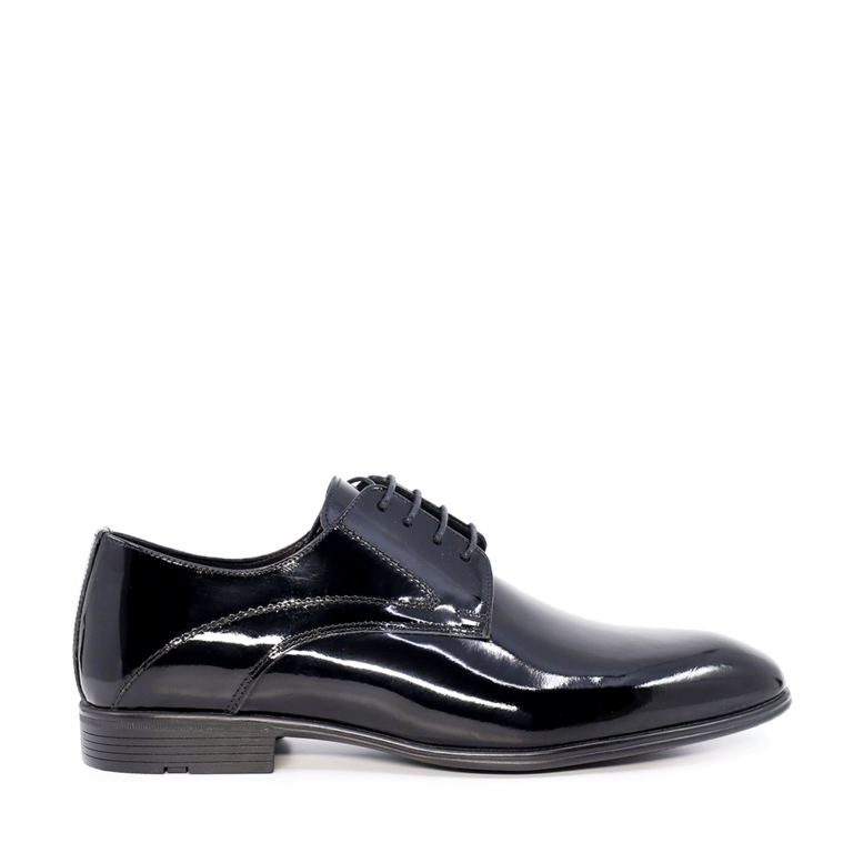 Pantofi derby bărbați Benvenuti negri  din piele lăcuită 1605BP4150LN