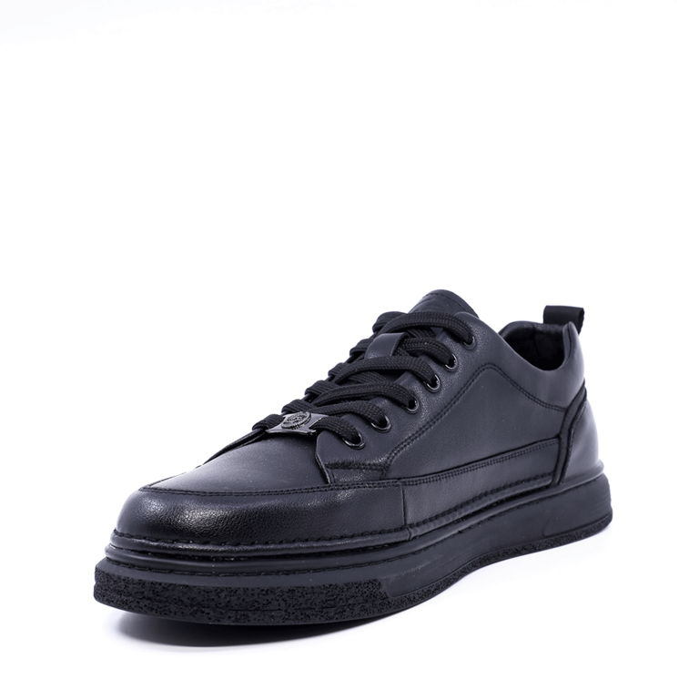 Men's Benvenuti Black Leather Sneakers 3857BP441N