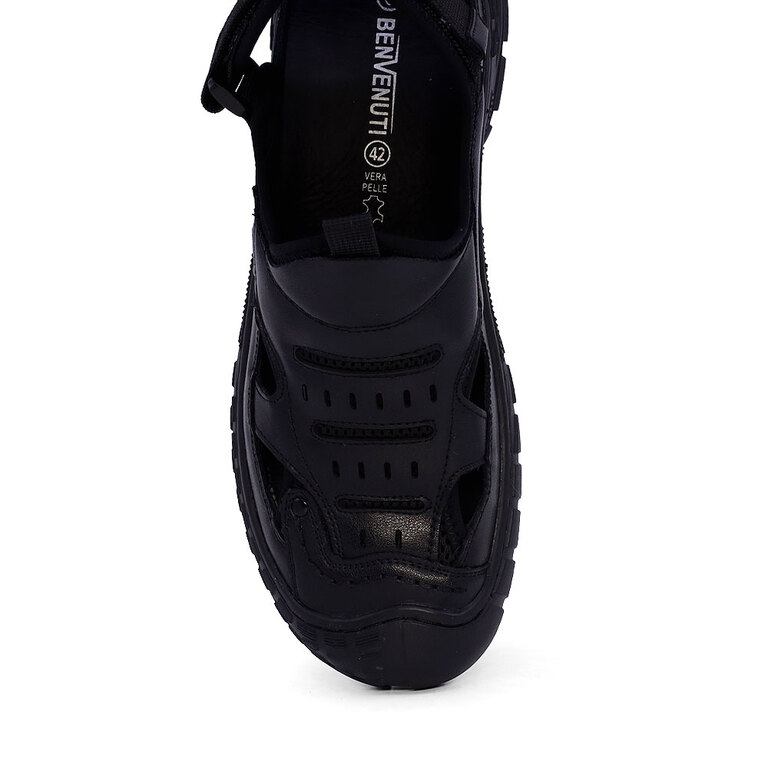 Men's Benvenuti Black Leather Sandals 3857BS440N