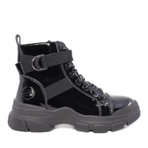 Children black leather boots Benvenuti glossy finish 3796FG040LN