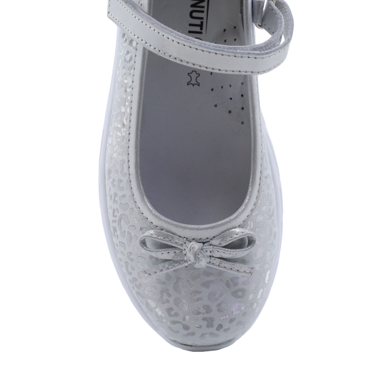 Pantofi copii Benvenuti argintii din piele cu print 3185FP3900AG