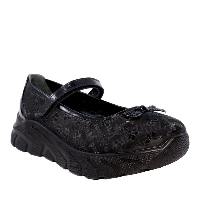 Pantofi copii Benvenuti negri din piele cu print 3185FP3130N