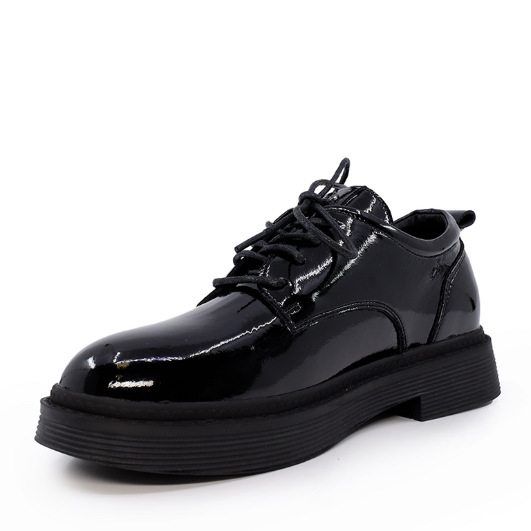 Pantofi derby copii Benvenuti negri din piele lăcuită 3795FP206LN