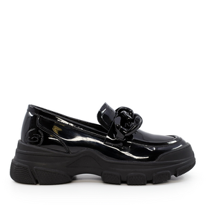 Pantofi loafer copii Benvenuti negri din piele lăcuită 3795FP403LN