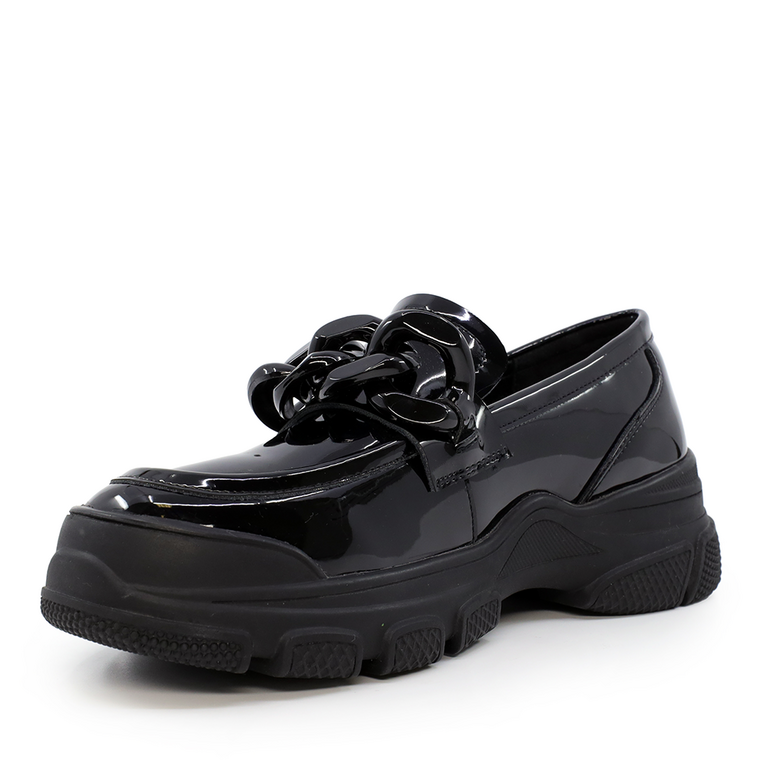 Pantofi loafer copii Benvenuti negri din piele lăcuită 3795FP403LN