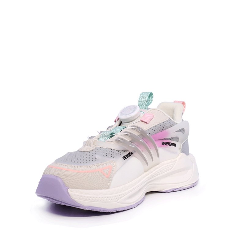 Benvenuti children's white leather and textile sneakers with colored details 3797FP150A
