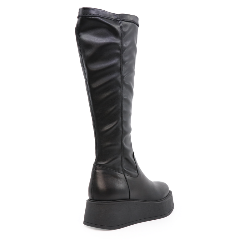 Benvenuti women boots in black leather and strech fabric 904DC123N