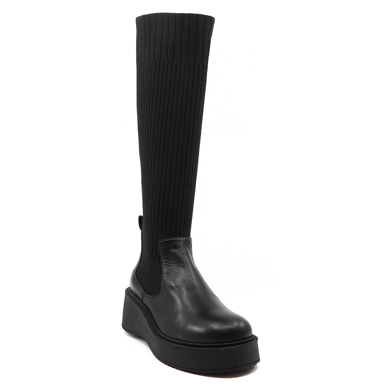 Benvenuti women boots in black leather and strech fabric 2972DC4203N