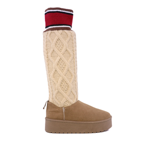 Cizme femei Benvenuti taupe  din piele întoarsă si material textil  1410DC1129VTA
