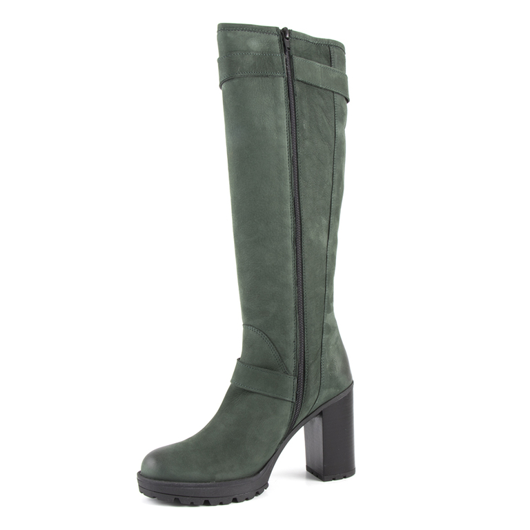 Women's boots Benvenuti green leather with high heel 518dc3423936v
