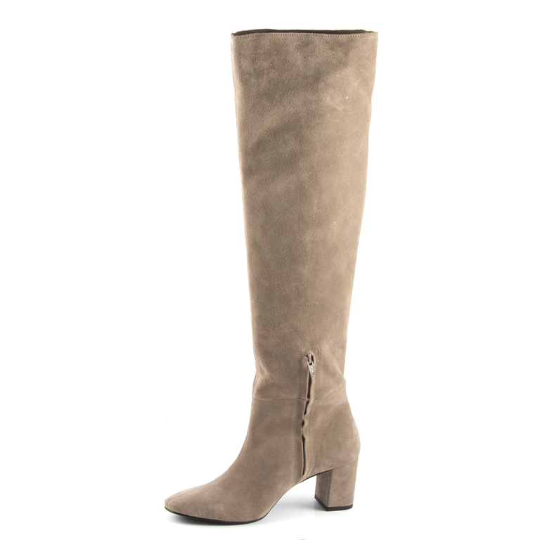 Benvenuti women's over knee boots in taupe suede with medium heel 900DC621VTA
