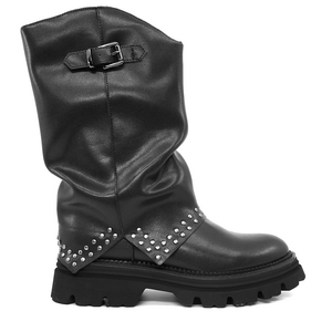 Cizme tip biker femei Benvenuti negre din piele 3932DC3271N