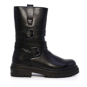 Ghete biker femei Benvenuti negre din piele și sintetic 2540DG3123N