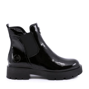 Ghete chelsea femei Benvenuti negre din piele naturală lăcuită 3740DG149LN