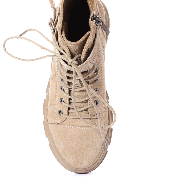 Benvenuti women combat boots in beige suede leather 3742DG040VBE