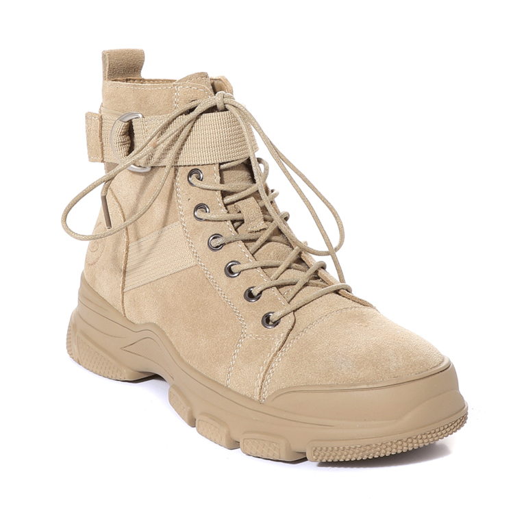 Benvenuti women combat boots in beige suede leather 3742DG040VBE