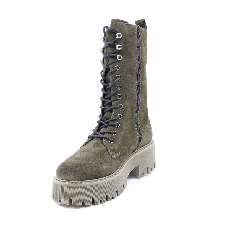 Benvenuti women combat boots in khaki suede leather 512DG7385193VKA