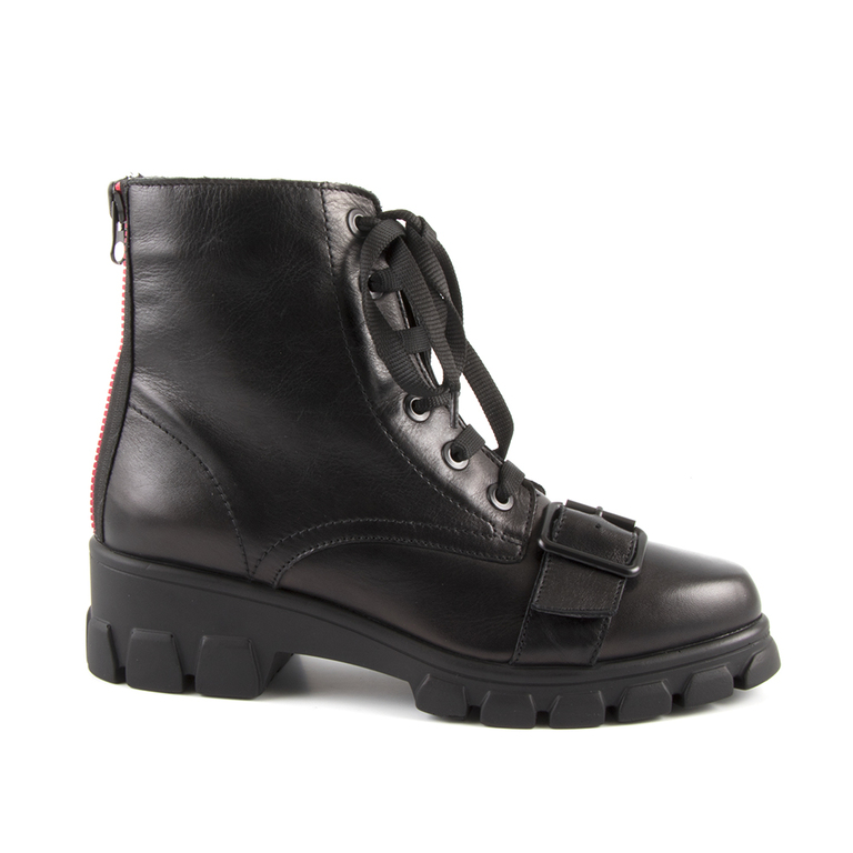 Benvenuti women's combat boots in black leather with deco buckle 900DG214N