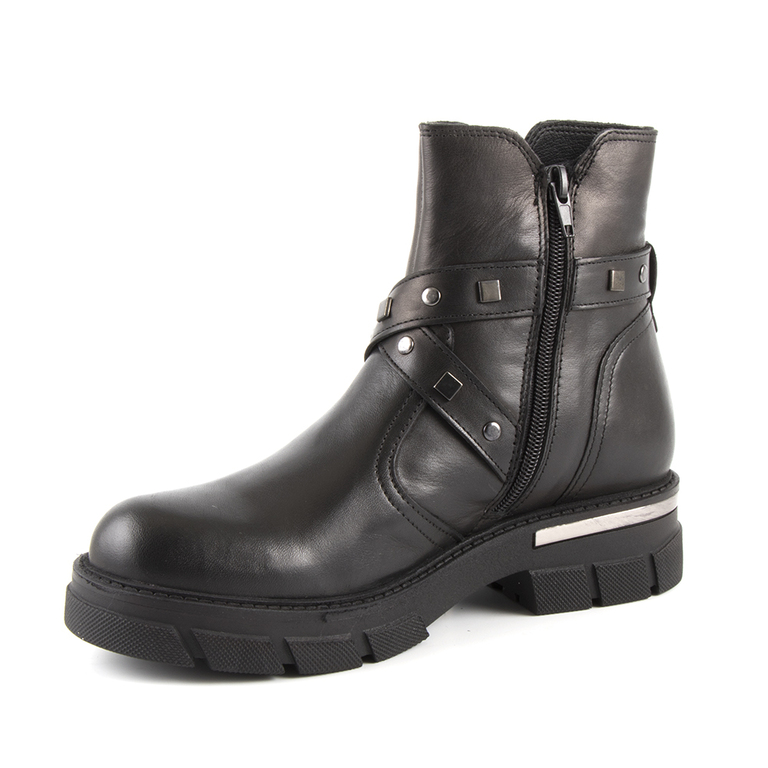 Benvenuti women's combat boots in black leather with targets 510DG5554776N
