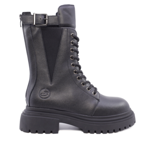 Women's combat Benvenuti black leather boots 3746DG151N.