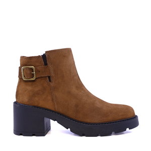 Ghete cu toc femei Benvenuti maro camel din piele întoarsă 512DG3275VCA