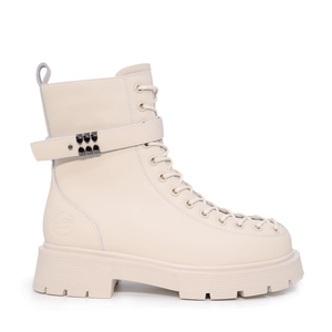 Women's Benvenuti beige leather boots with lace-up closure and decorative buckle 3746DG605BE.