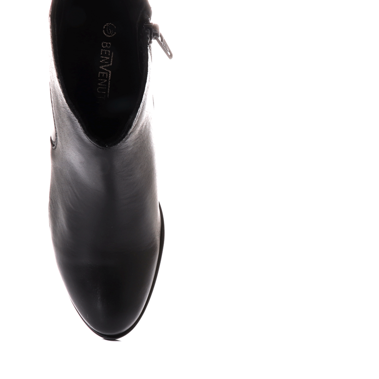 Benvenuti women mid heel boots in black leather 512DG7365203N