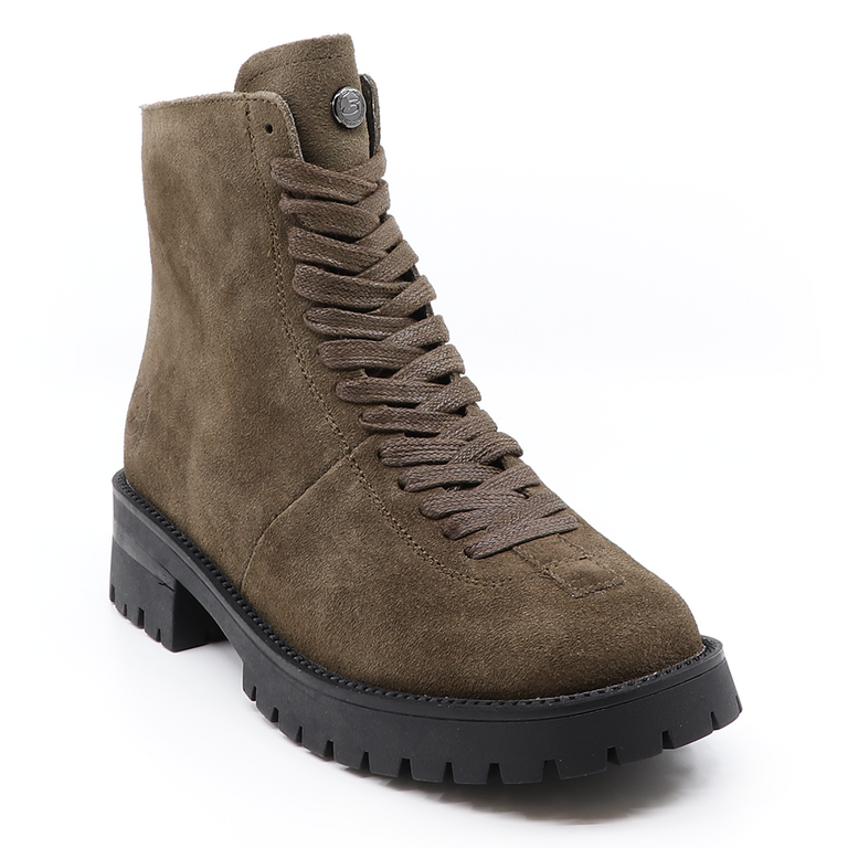 Benvenuti women ankle boots in khaki suede leather  3742DG004VKA
