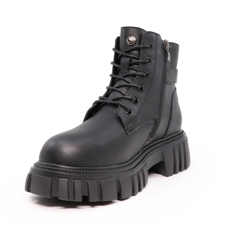 Benvenuti women top stich ankle boots in black leather 3744DG039N