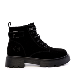 Ghete femei Benvenuti  negre din piele întoarsă cu accesorii metalice deco 3742dg041vn