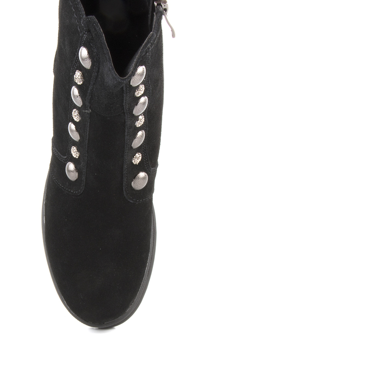 Benvenuti women's ankle boots in black suede with medium heel and deco targets 3740DG236611VN