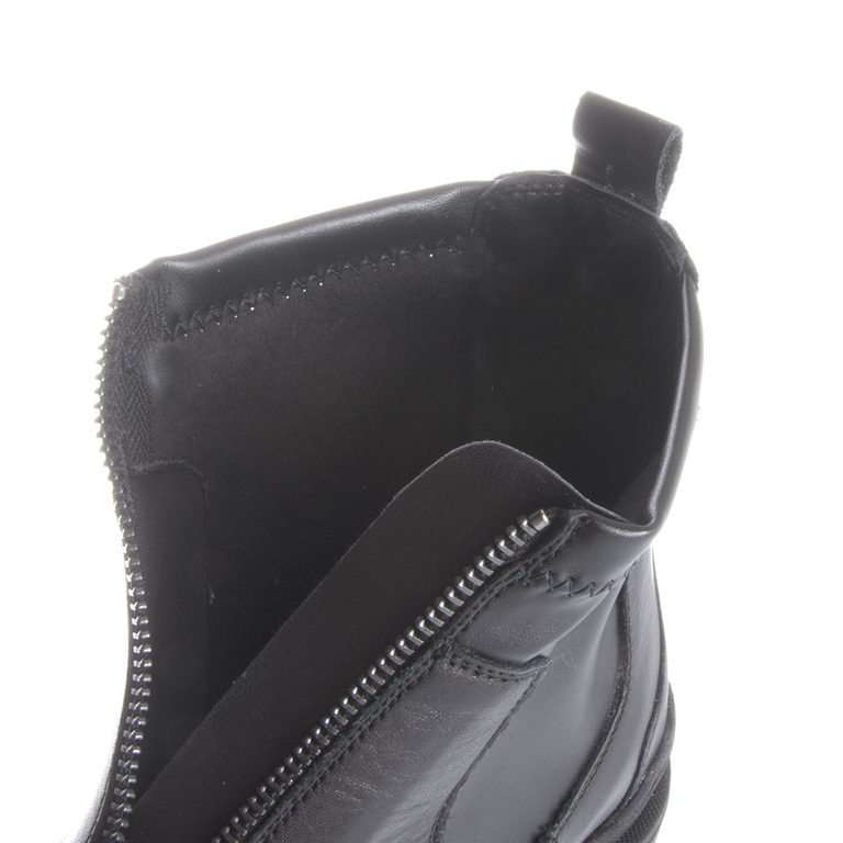 Benvenuti women's ankle boots in black leather with elastic collar and front zipper 900DG262N
