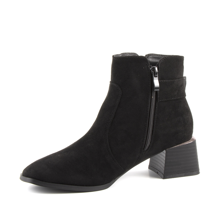 Benvenuti women's ankle boots in black suede with small heel and deco buckle 1200DG2289VN
