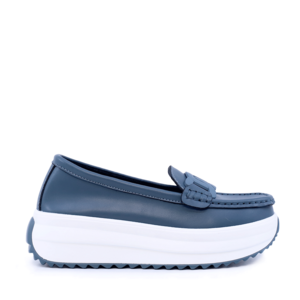 Mocasini femei Benvenuti  albastri  din piele cu accesoriu deco 1941DM026BL