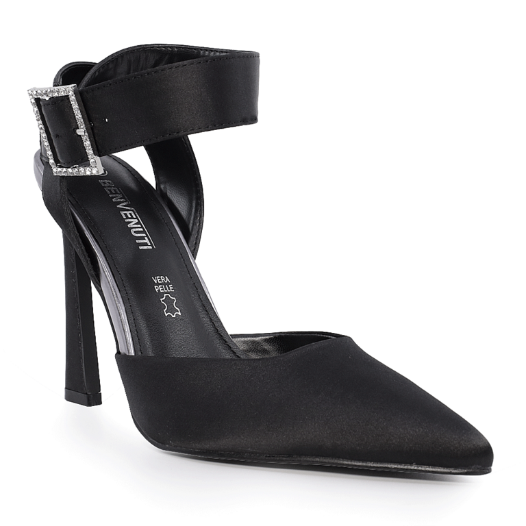 Benvenuti black satin women's slingback shoes 1207DD2408RAN