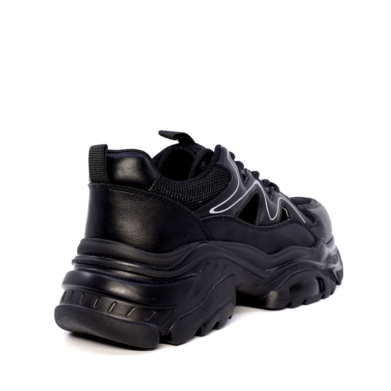 Sneakers cu decupaj lateral femei Benvenuti negri din piele și textil 1277DPF1600N