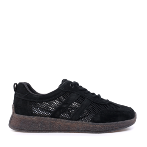 Sneakers perforați femei Benvenuti negri  din piele și textil  1991DPF0620VN