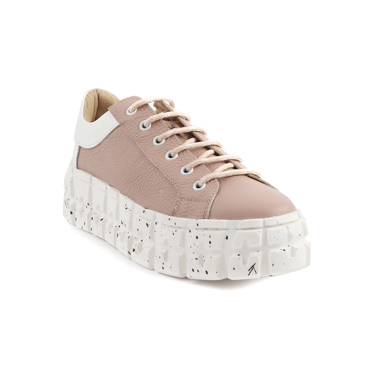 Pantofi sport femei Benvenuti roz din piele cu detalii albe 2461DPADERO
