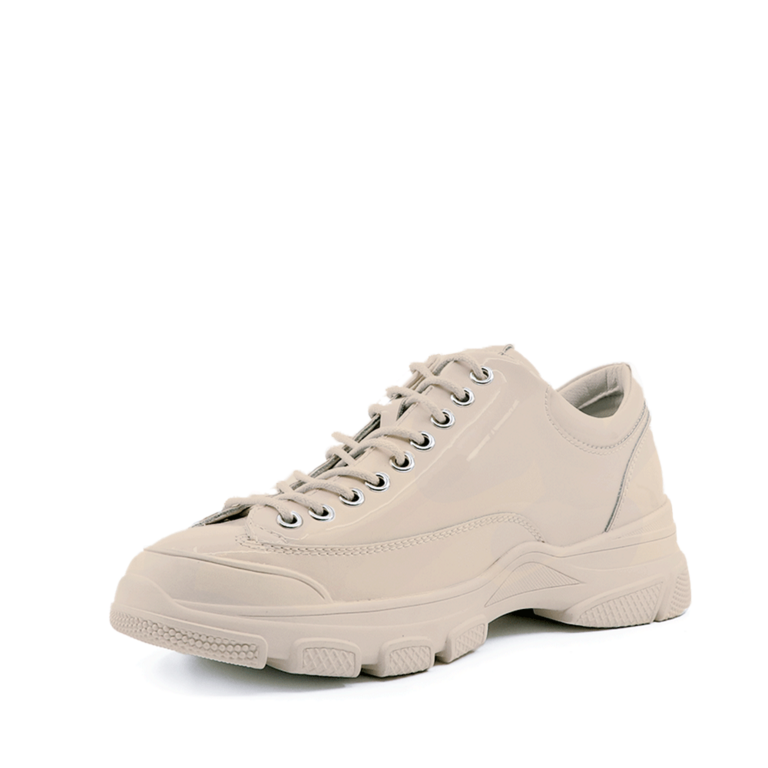 Benvenuti women's beige patent leather lace up shoes 3747DP205LBE