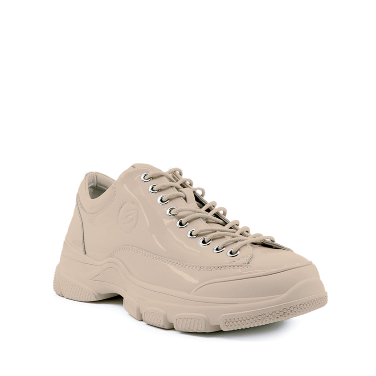 Benvenuti women's beige patent leather lace up shoes 3747DP205LBE