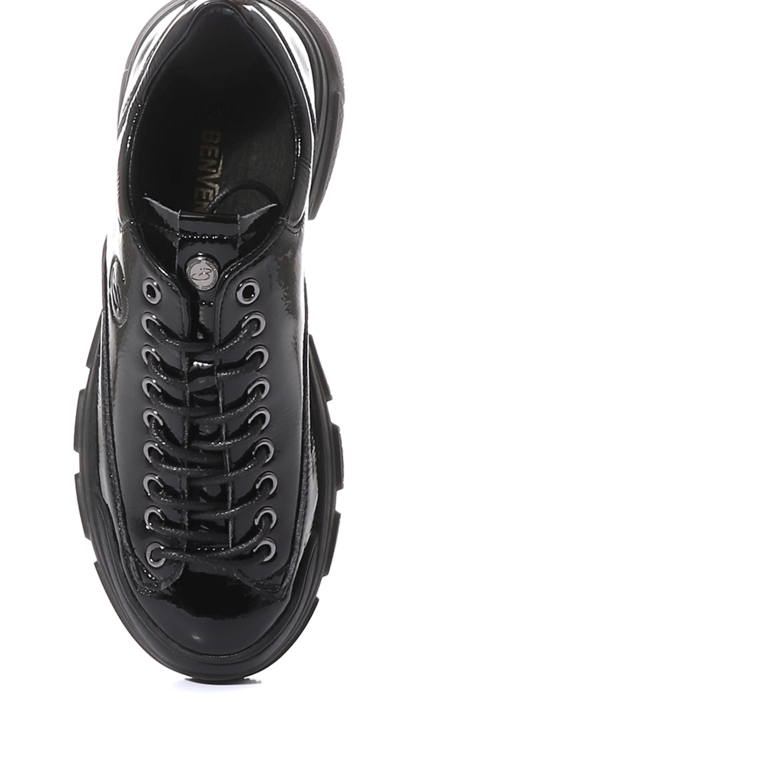 Benvenuti black patent leather women's lace up shoes 3747DP205LN