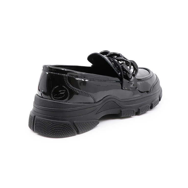 Benvenuti women loafer shoes in black genuine patent leather 3745DP403LN