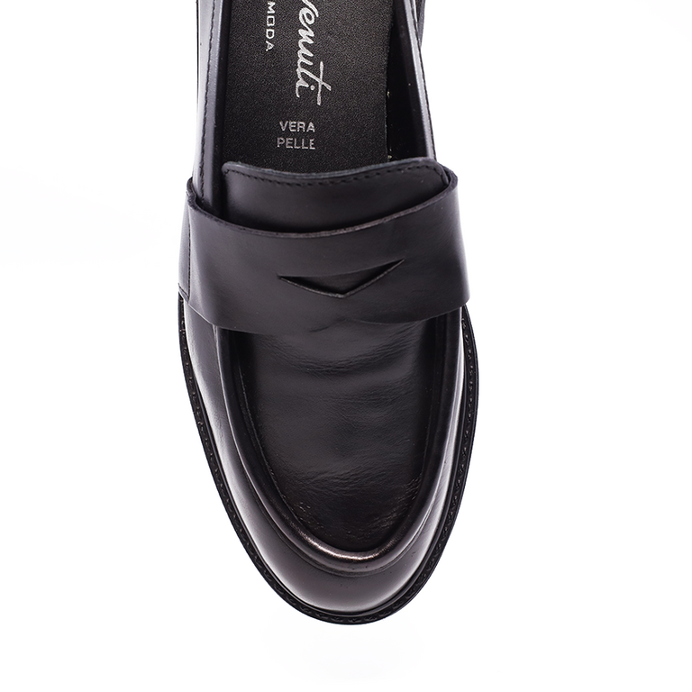 Pantofi loafer femei Benvenuti negri din piele naturală 686DP28180N
