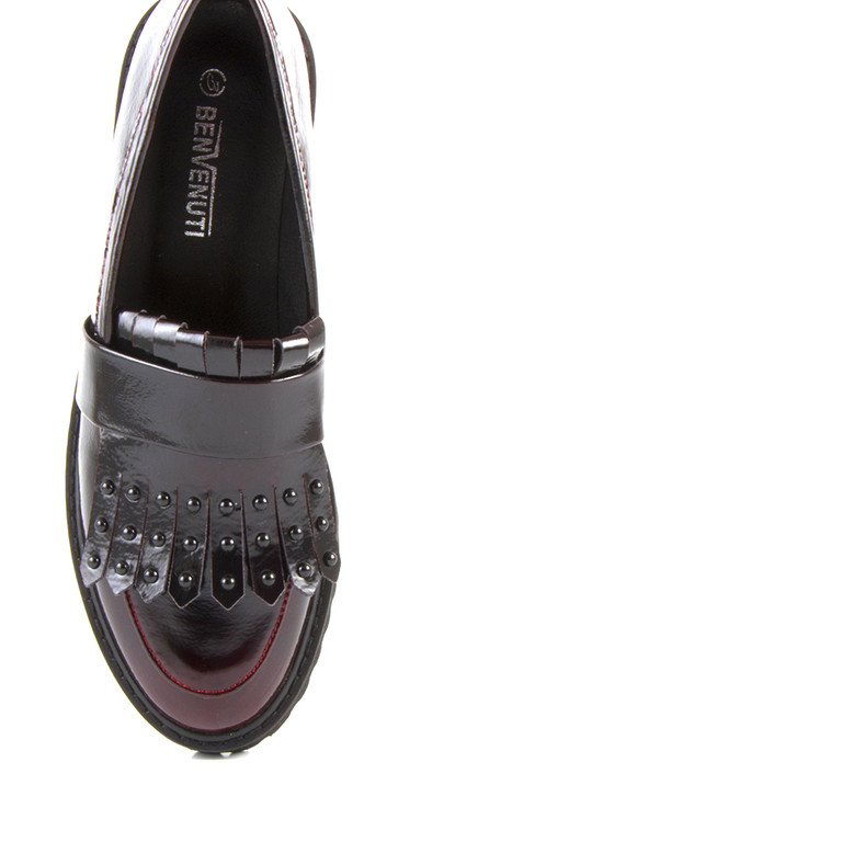 Benvenuti women's loafers in burgundy pattent leather with applications 1200DP2307LBO