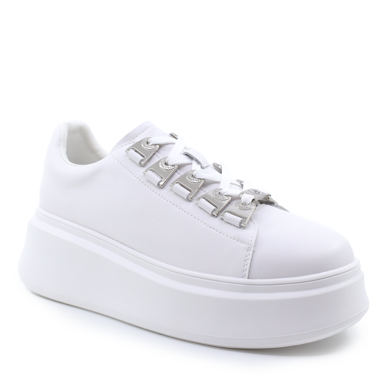 Pantofi sport femei Benvenuti albi din piele 3745DP001A