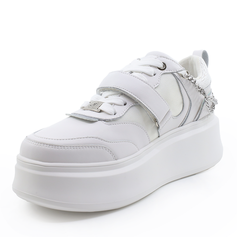 Pantofi sport femei Benvenuti albi din piele cu lanț deco 3745DP003A