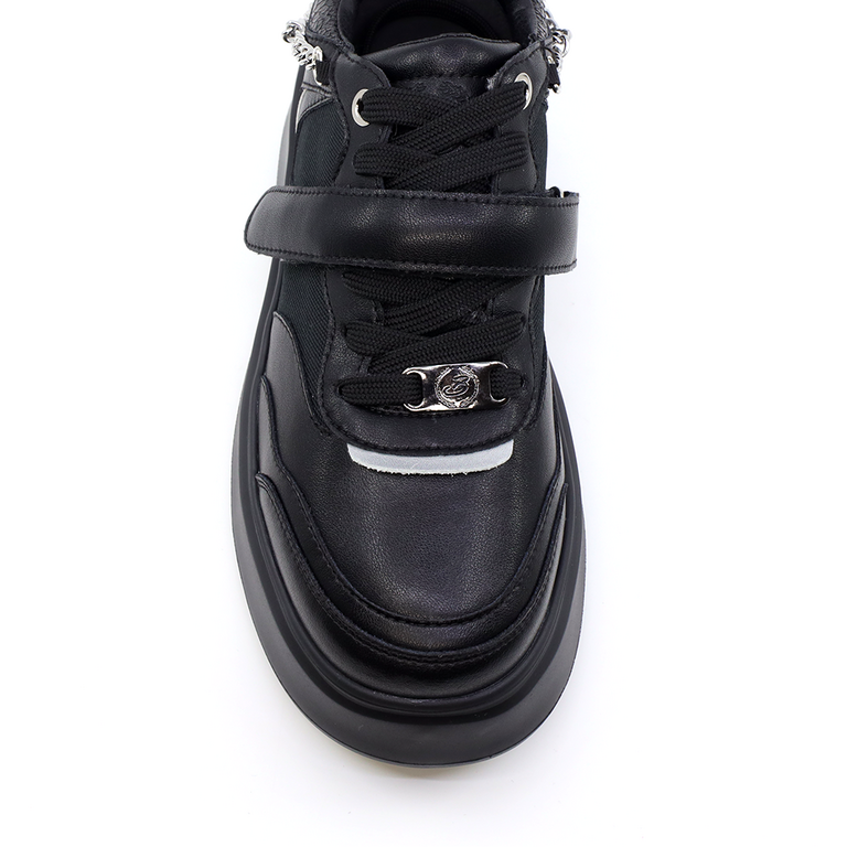 Pantofi sport femei Benvenuti negri din piele cu lanț deco 3745DP003N