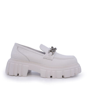 Pantofi tip loafer femei Benvenuti albi din piele cu lanț deco 3747DP501A