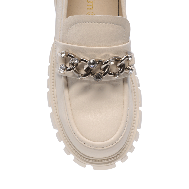Women's Benvenuti beige leather loafers with chain decoration 3746DP501BE.